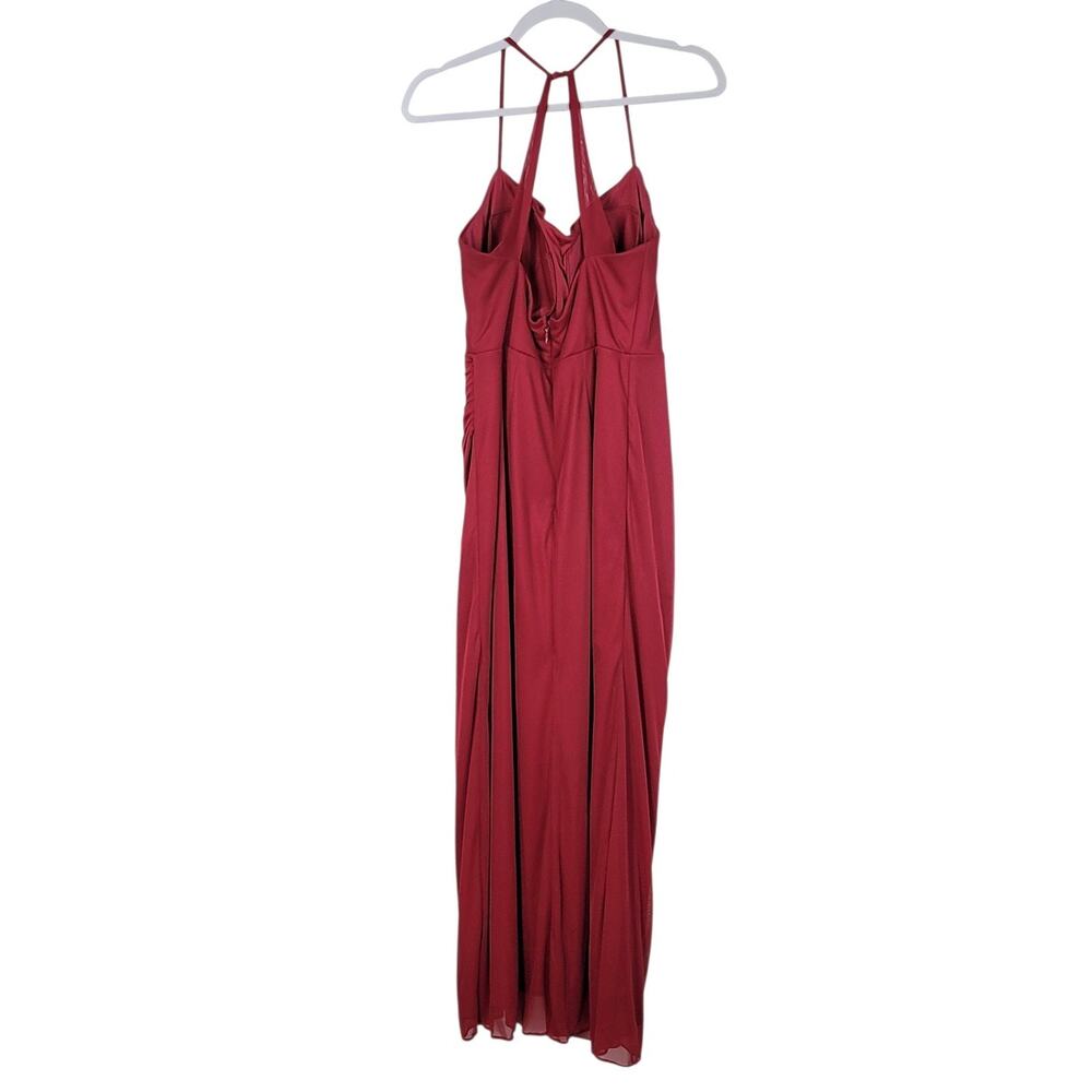 AZAZIE Deandra Burgundy Mermaid Pleated Mesh Maxi Dress Women's Size A16 Formal - Picture 5 of 13